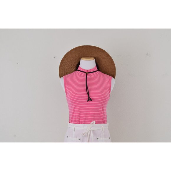 Vintage 90s Bubble Gum Pink Striped Mockneck Top - Picture 2 of 10